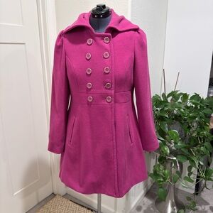 Black Rivet Women's Fuchsia Double-Breasted Pea Coat